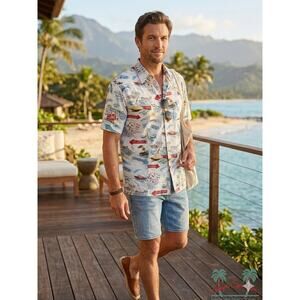 Rare Vintage Reyn Spooner Hawaiian Shirt Mens Button Down US Resorts Print Sz XL